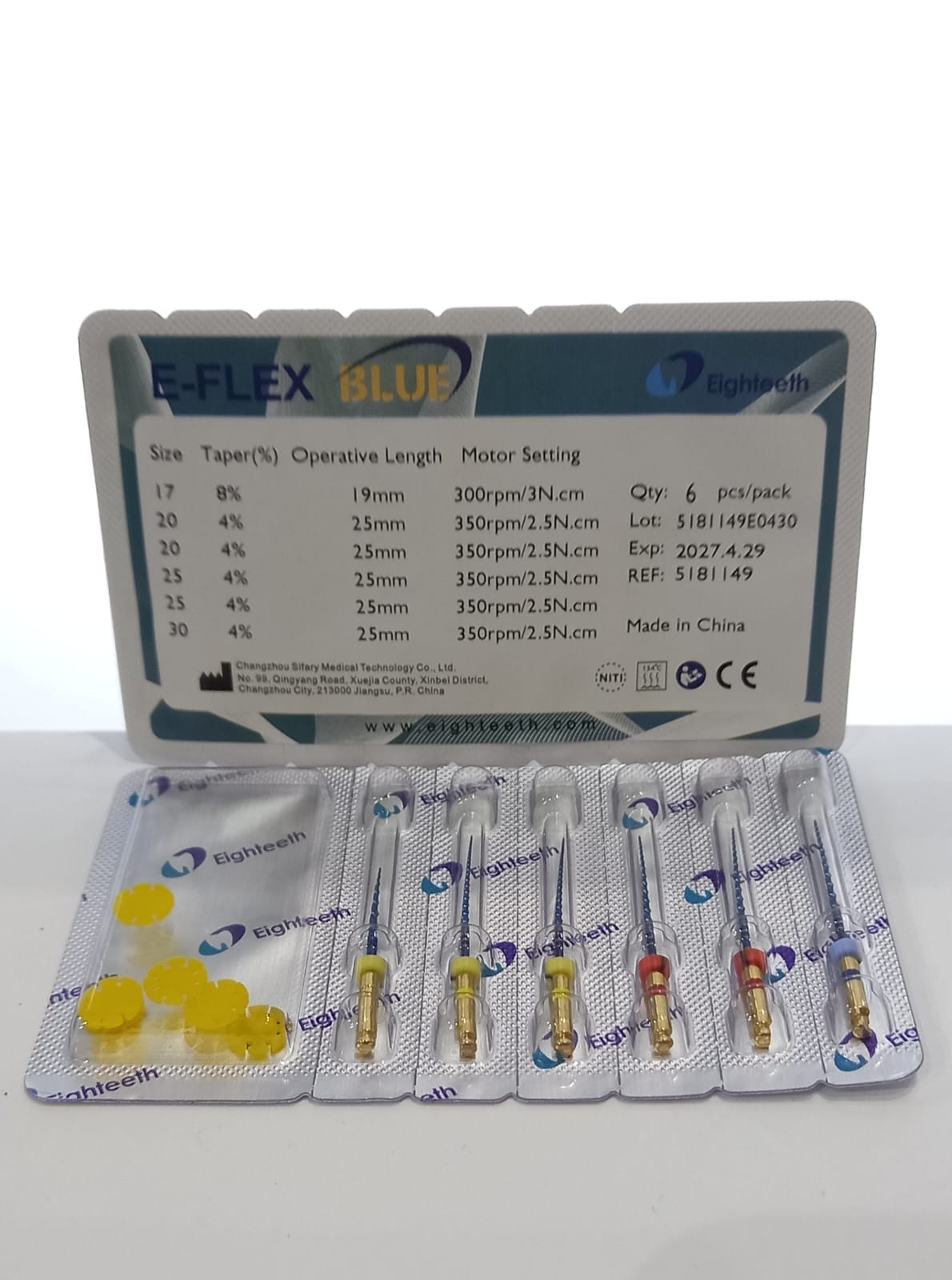 Eighteeth E-FLEX Blue Rotary File Taper4% (6pcs)